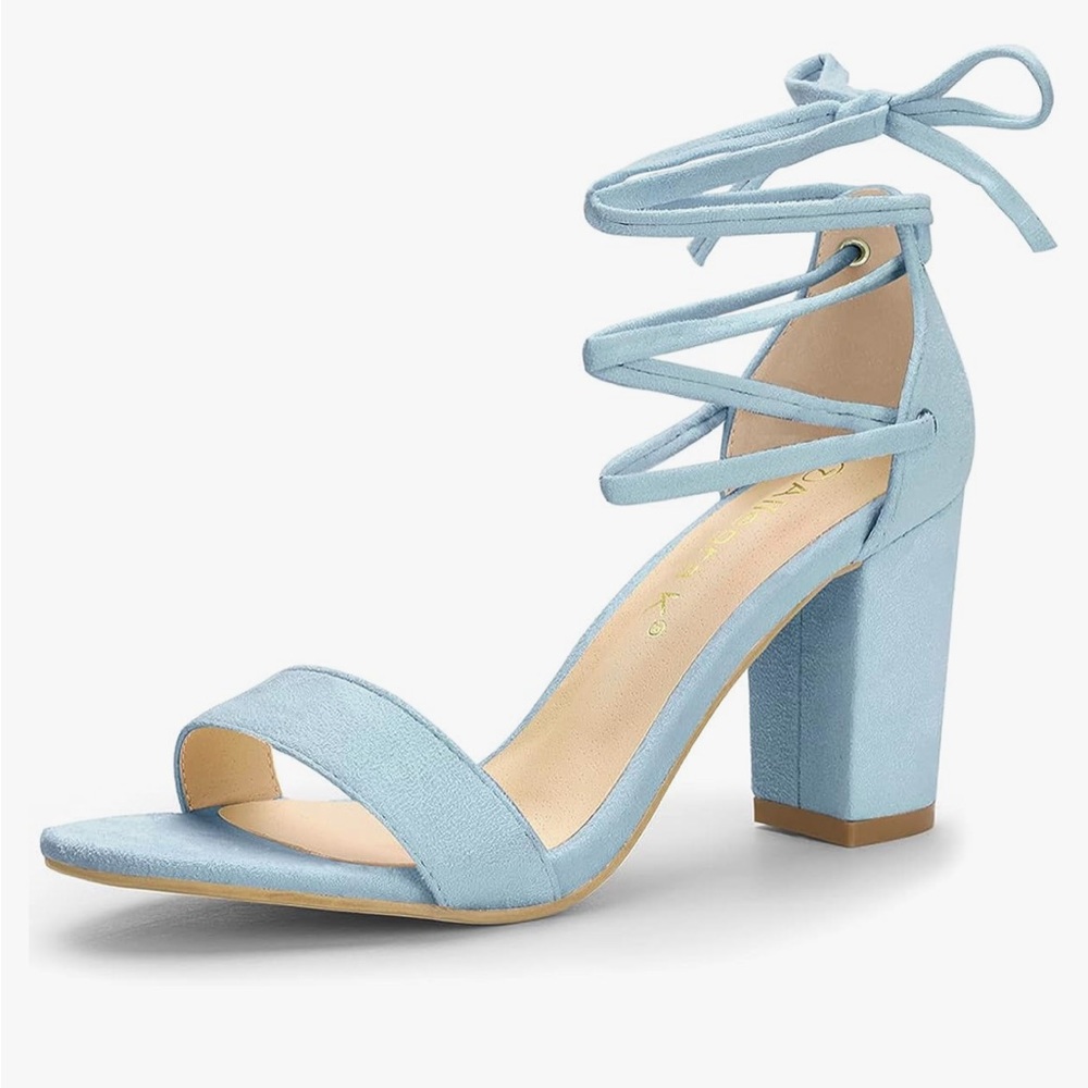 Women's Blue Tie Up Strappy Heels Chunky High Heels Sandal